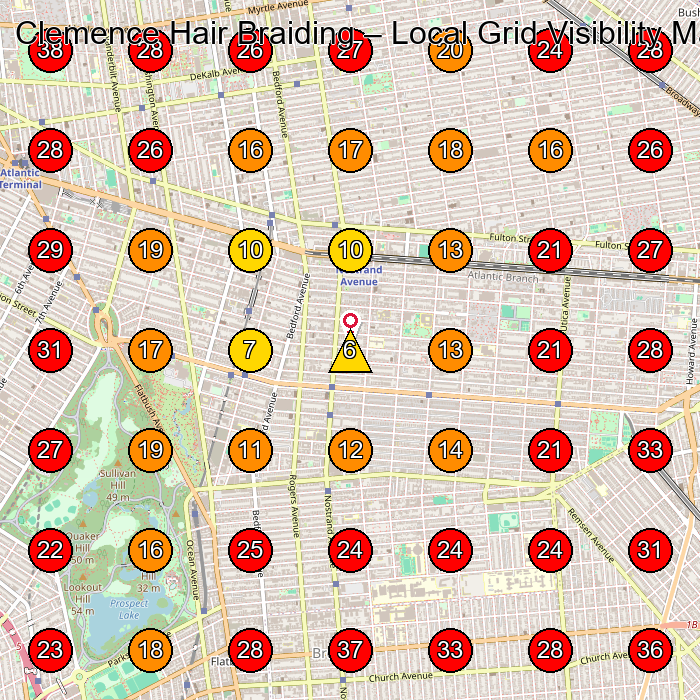 Clemence Hair Braiding GeoGrid visibility map for Beauty Salon in Brooklyn